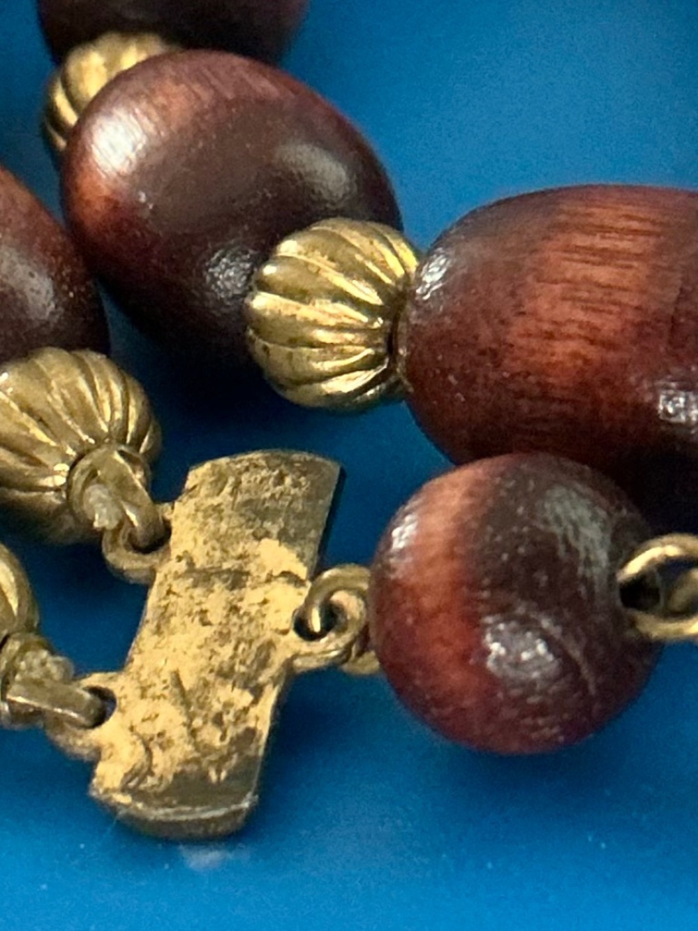 Vintage 1960s Double Strand Wood Bead Necklace Adjustable Statement Choker - Picture 13 of 15